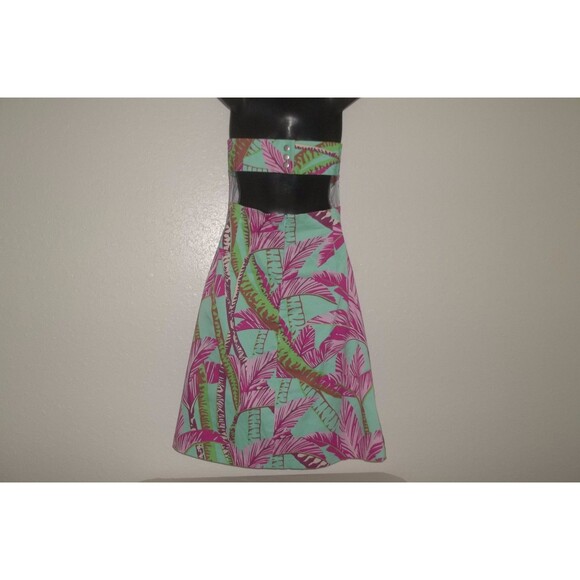 TIBI Strapless Cotton/Spandex Lining Dress Size 4 Pink Green Aqua Tropical Tree - Picture 3 of 5